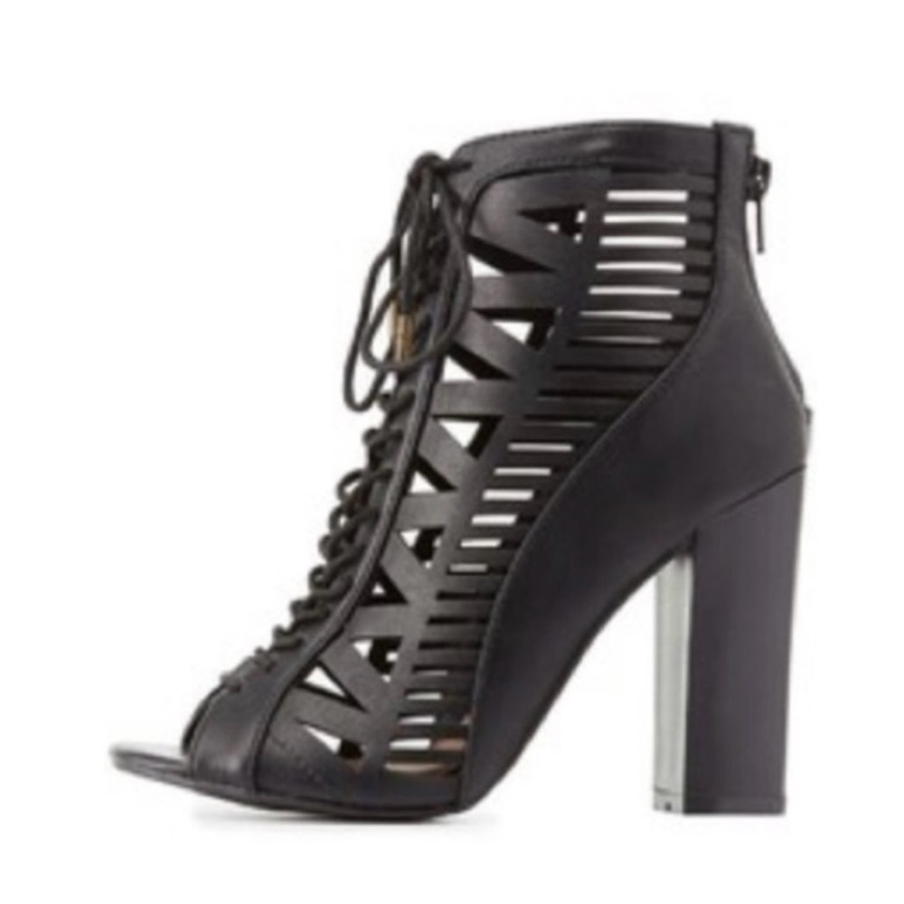 NWOT - Bamboo Lazer Cut Lace Up Heels - Picture 2 of 8